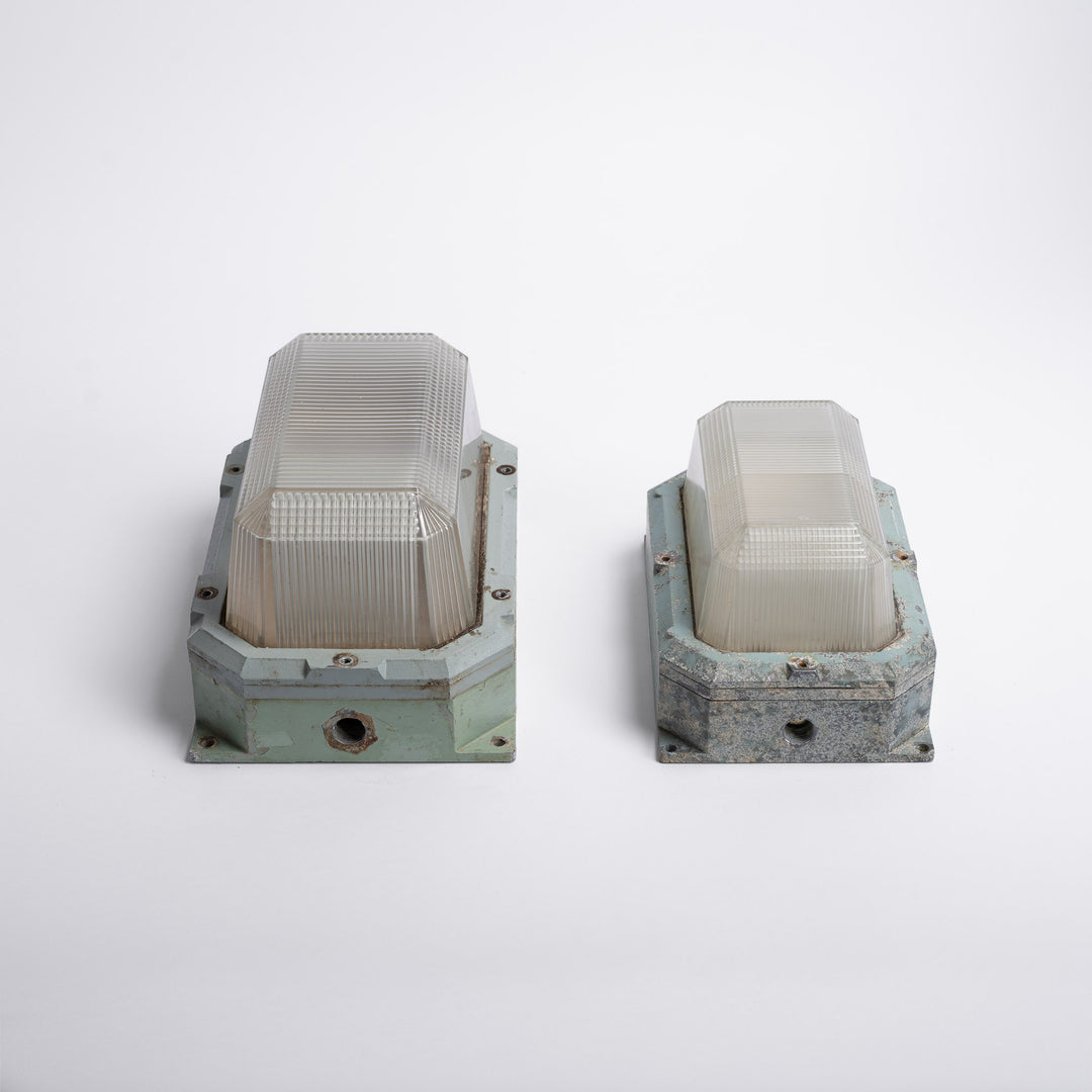 Small Cast Aluminium & Prismatic Glass Wall Lights by Holophane