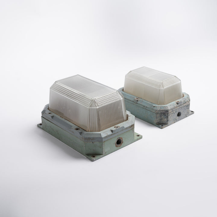 Small Cast Aluminium & Prismatic Glass Wall Lights by Holophane