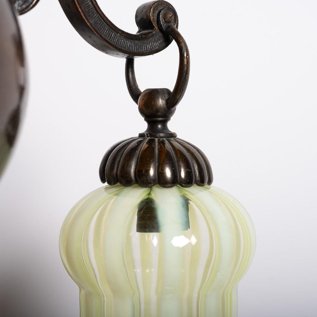 Small Decorative Three Arm Aged Brass Pendant Light by G.E.C