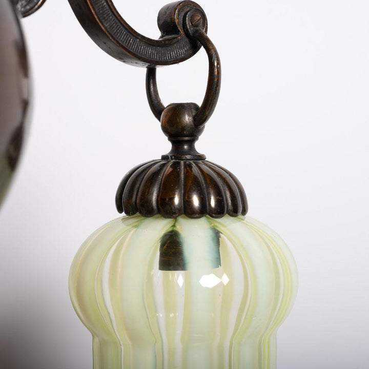 Small Decorative Three Arm Aged Brass Pendant Light by G.E.C