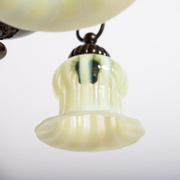 Small Decorative Three Arm Aged Brass Pendant Light by G.E.C