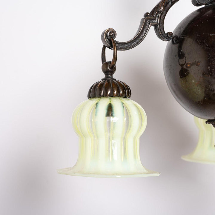 Small Decorative Three Arm Aged Brass Pendant Light by G.E.C