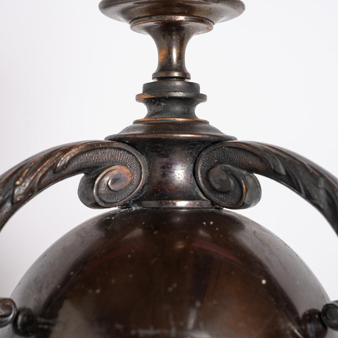 Small Decorative Three Arm Aged Brass Pendant Light by G.E.C