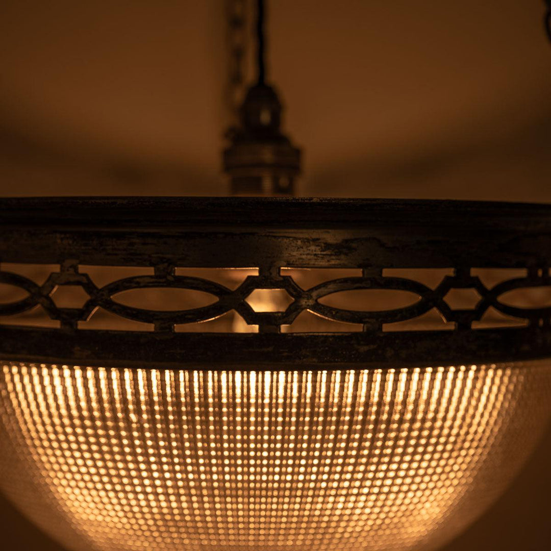 Small Holophane Plafonnier Light Fitting with Decorative Oxidised Silver Fittings