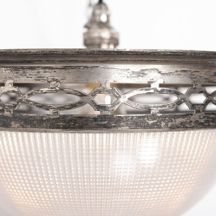 Small Holophane Plafonnier Light Fitting with Decorative Oxidised Silver Fittings