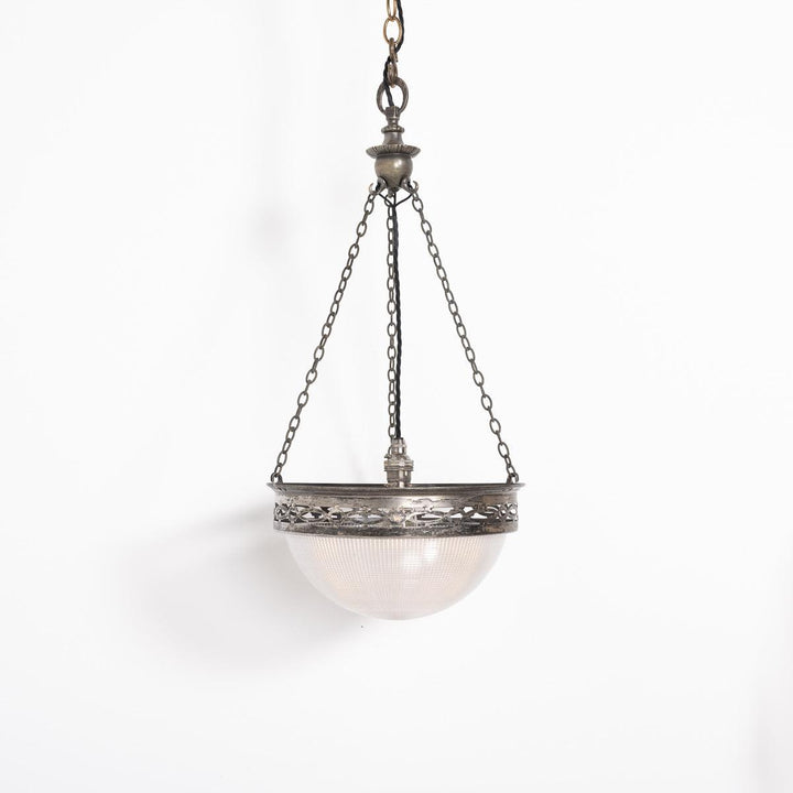 Small Holophane Plafonnier Light Fitting with Decorative Oxidised Silver Fittings