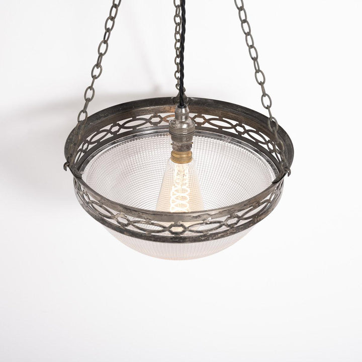 Small Holophane Plafonnier Light Fitting with Decorative Oxidised Silver Fittings