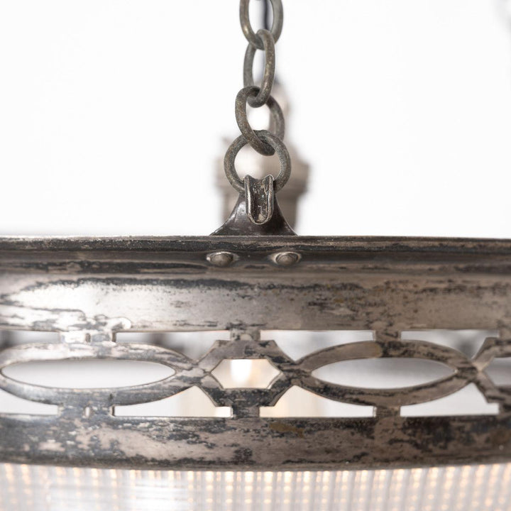 Small Holophane Plafonnier Light Fitting with Decorative Oxidised Silver Fittings