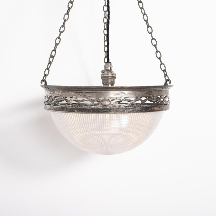 Small Holophane Plafonnier Light Fitting with Decorative Oxidised Silver Fittings