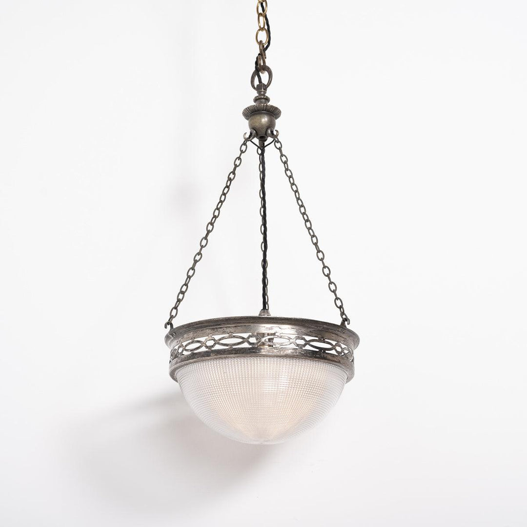 Small Holophane Plafonnier Light Fitting with Decorative Oxidised Silver Fittings