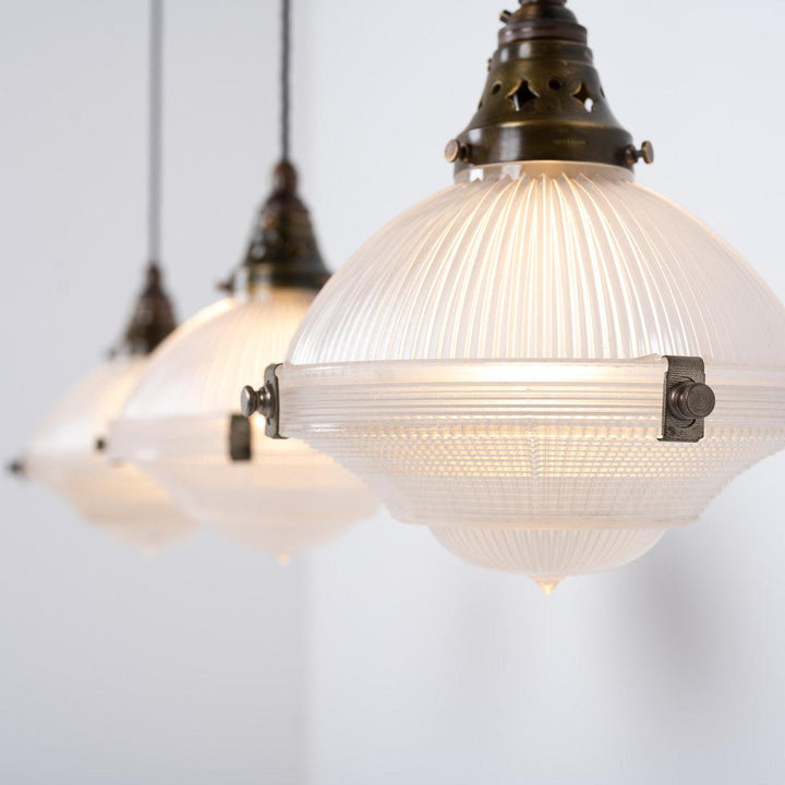 Small Reclaimed Holophane Three Part Welsh Capel Pendant Lights