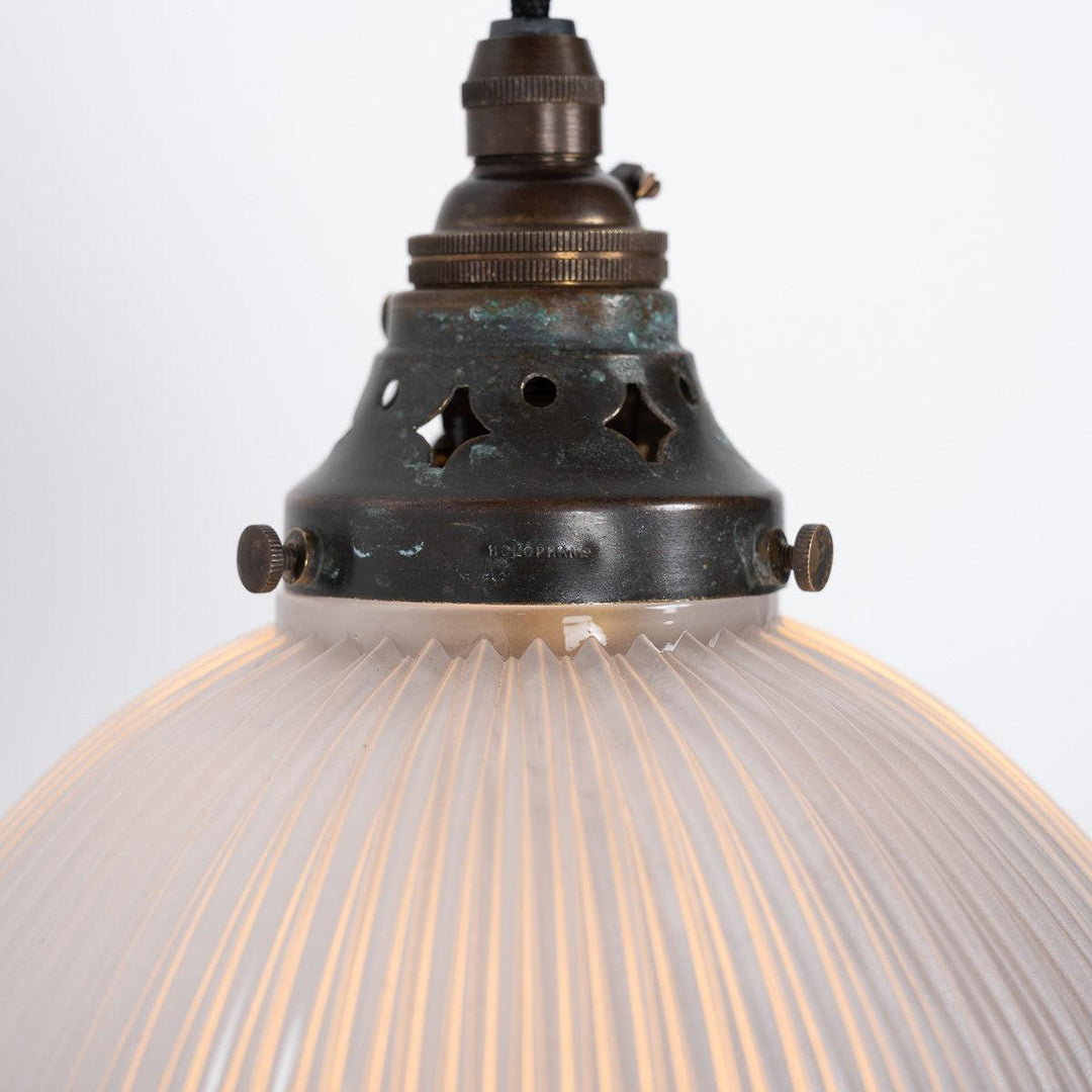 Small Reclaimed Holophane Two Part Prismatic Glass Pendant Light