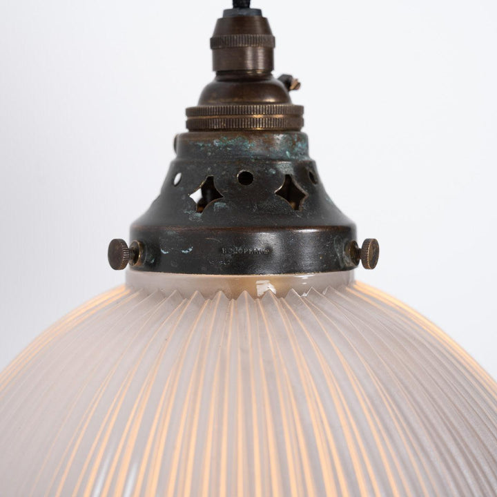 Small Reclaimed Holophane Two Part Prismatic Glass Pendant Light