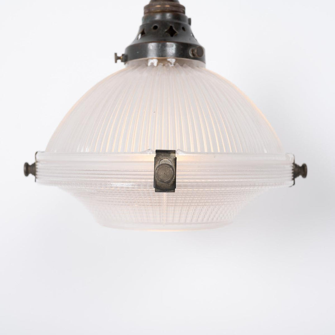 Small Reclaimed Holophane Two Part Prismatic Glass Pendant Light