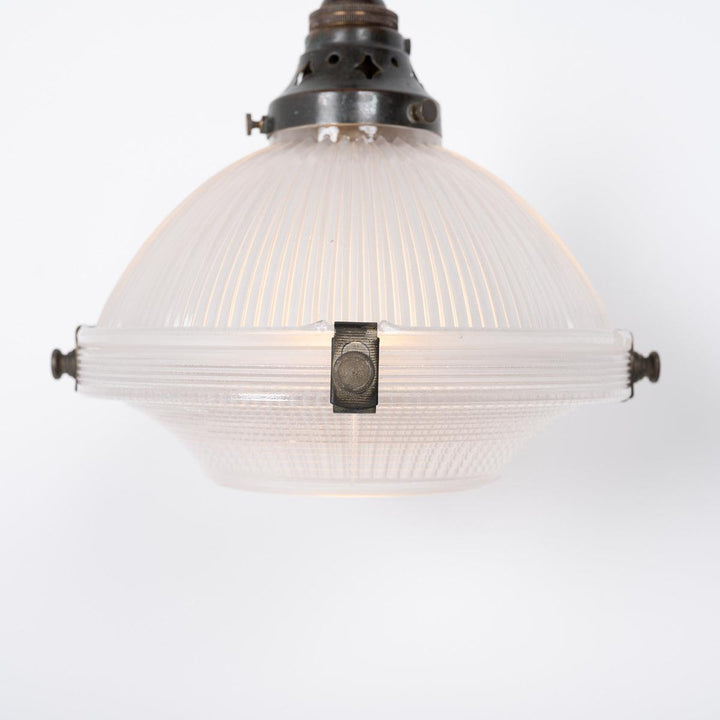 Small Reclaimed Holophane Two Part Prismatic Glass Pendant Light