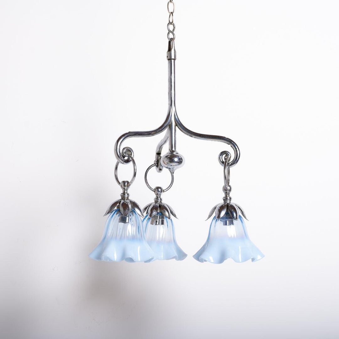 Small Three Arm Chromed Brass Arts & Crafts Pendant Light by GEC