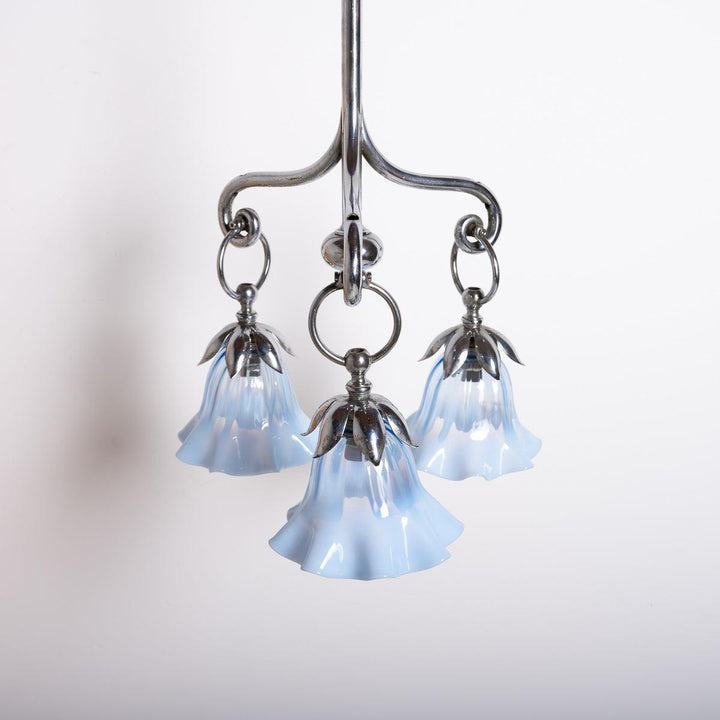 Small Three Arm Chromed Brass Arts & Crafts Pendant Light by GEC