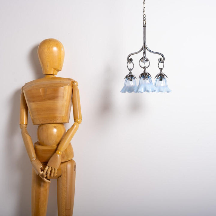Small Three Arm Chromed Brass Arts & Crafts Pendant Light by GEC