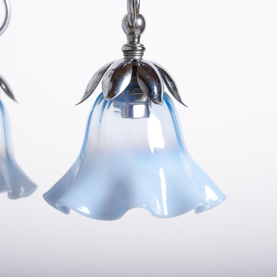 Small Three Arm Chromed Brass Arts & Crafts Pendant Light by GEC