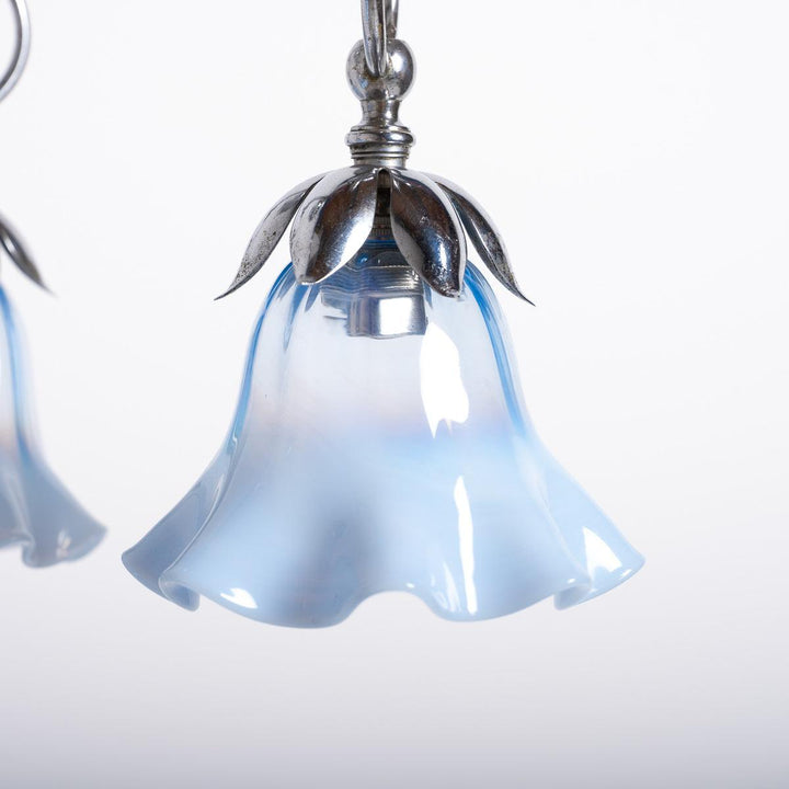 Small Three Arm Chromed Brass Arts & Crafts Pendant Light by GEC