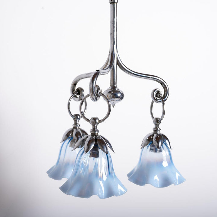 Small Three Arm Chromed Brass Arts & Crafts Pendant Light by GEC