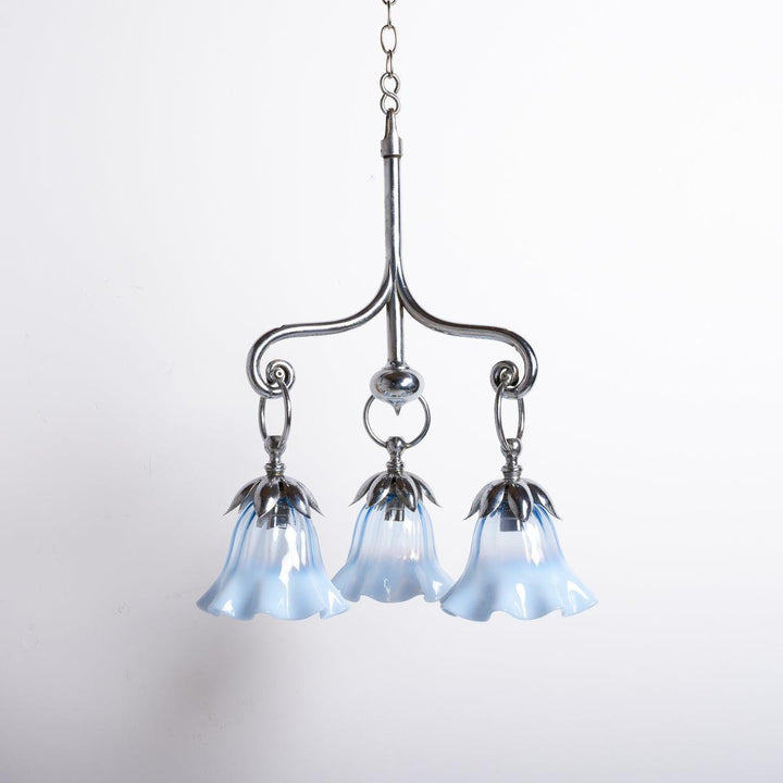 Small Three Arm Chromed Brass Arts & Crafts Pendant Light by GEC