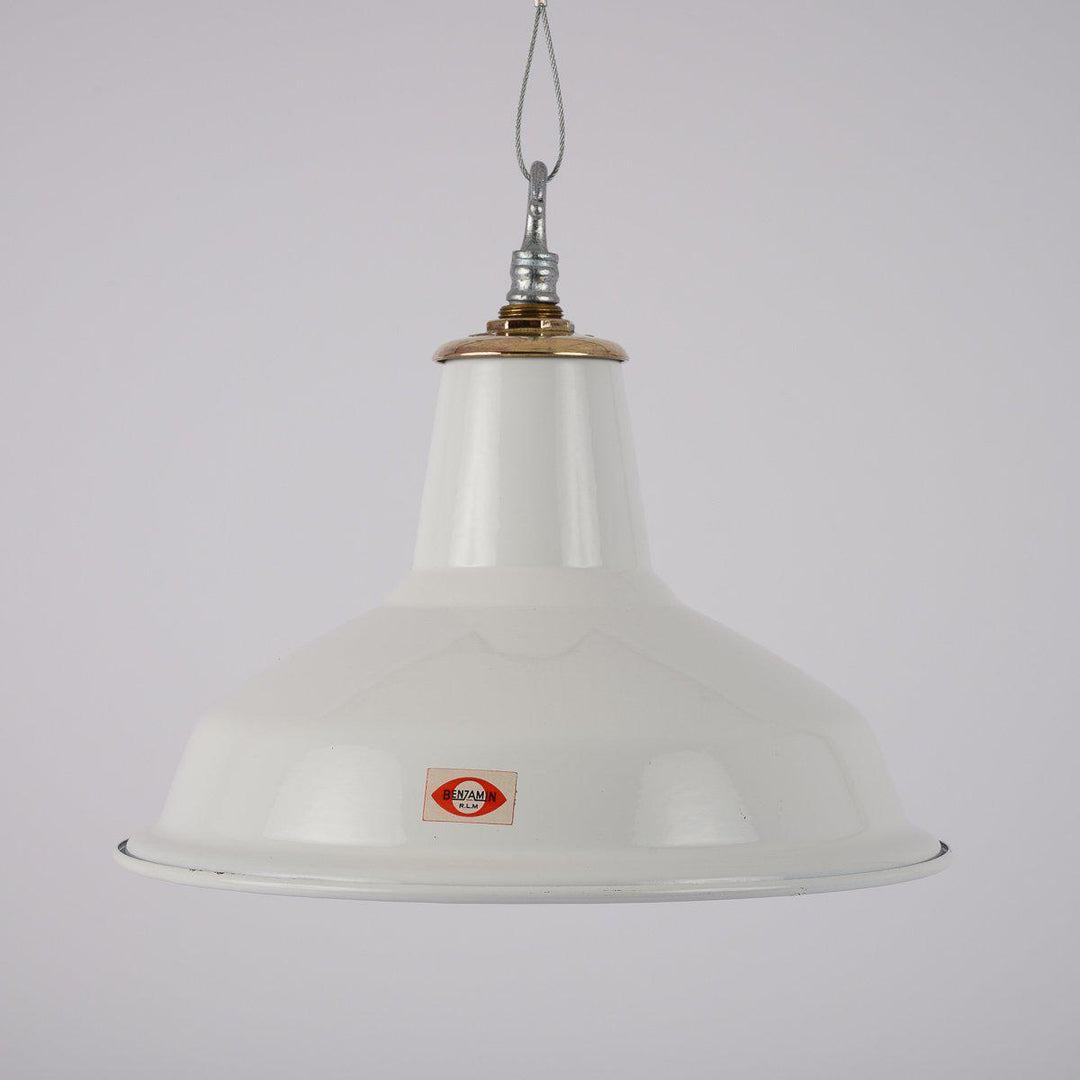 Small White Industrial Pendant by Benjamin Electric