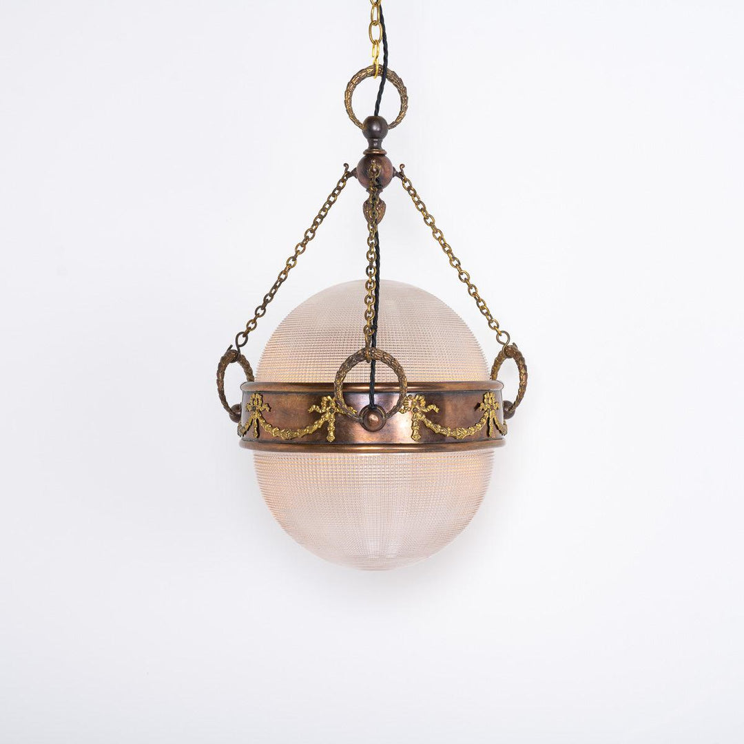 Stunning Antique Prismatic Glass Globe Pendant by Holophane for G.E.C