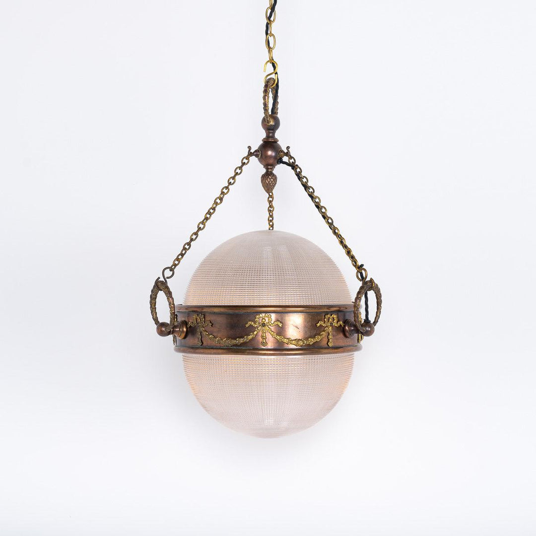 Stunning Antique Prismatic Glass Globe Pendant by Holophane for G.E.C