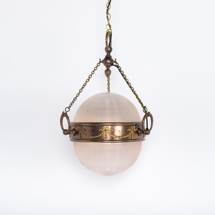 Stunning Antique Prismatic Glass Globe Pendant by Holophane for G.E.C
