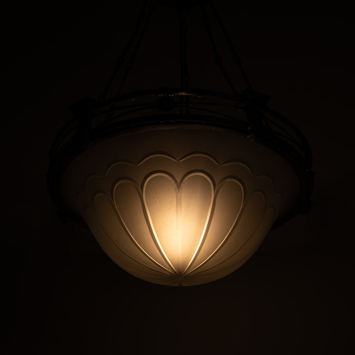 Exceptional F. & C. Osler Satin Cut Crystal Plafonnier with Faraday & Son Reeded Brass Gallery