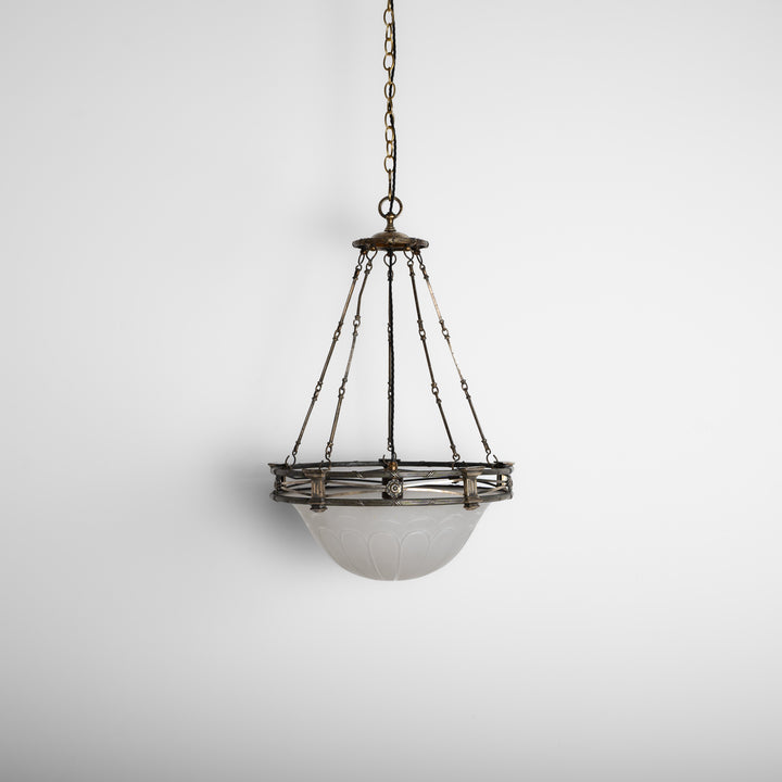 Exceptional F. & C. Osler Satin Cut Crystal Plafonnier with Faraday & Son Reeded Brass Gallery