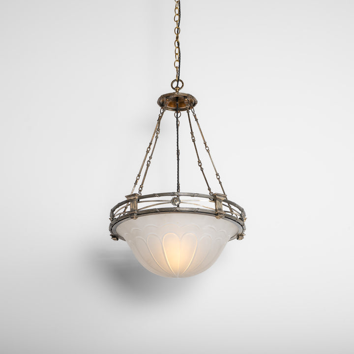 Exceptional F. & C. Osler Satin Cut Crystal Plafonnier with Faraday & Son Reeded Brass Gallery