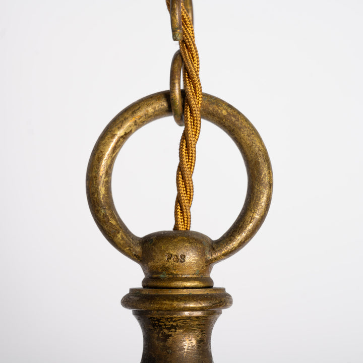 Exceptional Extra Large Faraday & Son Cast Bronze Plafonnier with Star-Cut Frosted Crystal Bowl