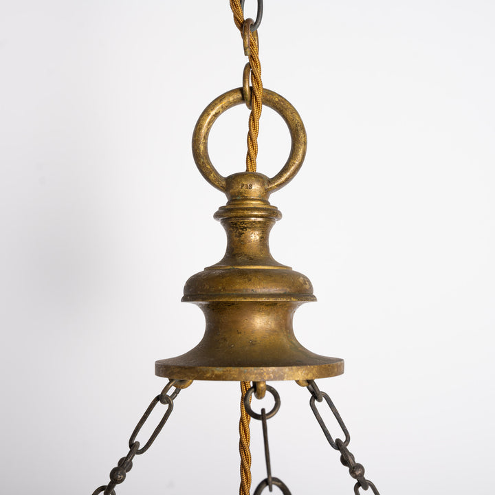Exceptional Extra Large Faraday & Son Cast Bronze Plafonnier with Star-Cut Frosted Crystal Bowl