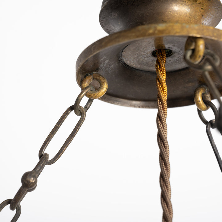 Exceptional Extra Large Faraday & Son Cast Bronze Plafonnier with Star-Cut Frosted Crystal Bowl