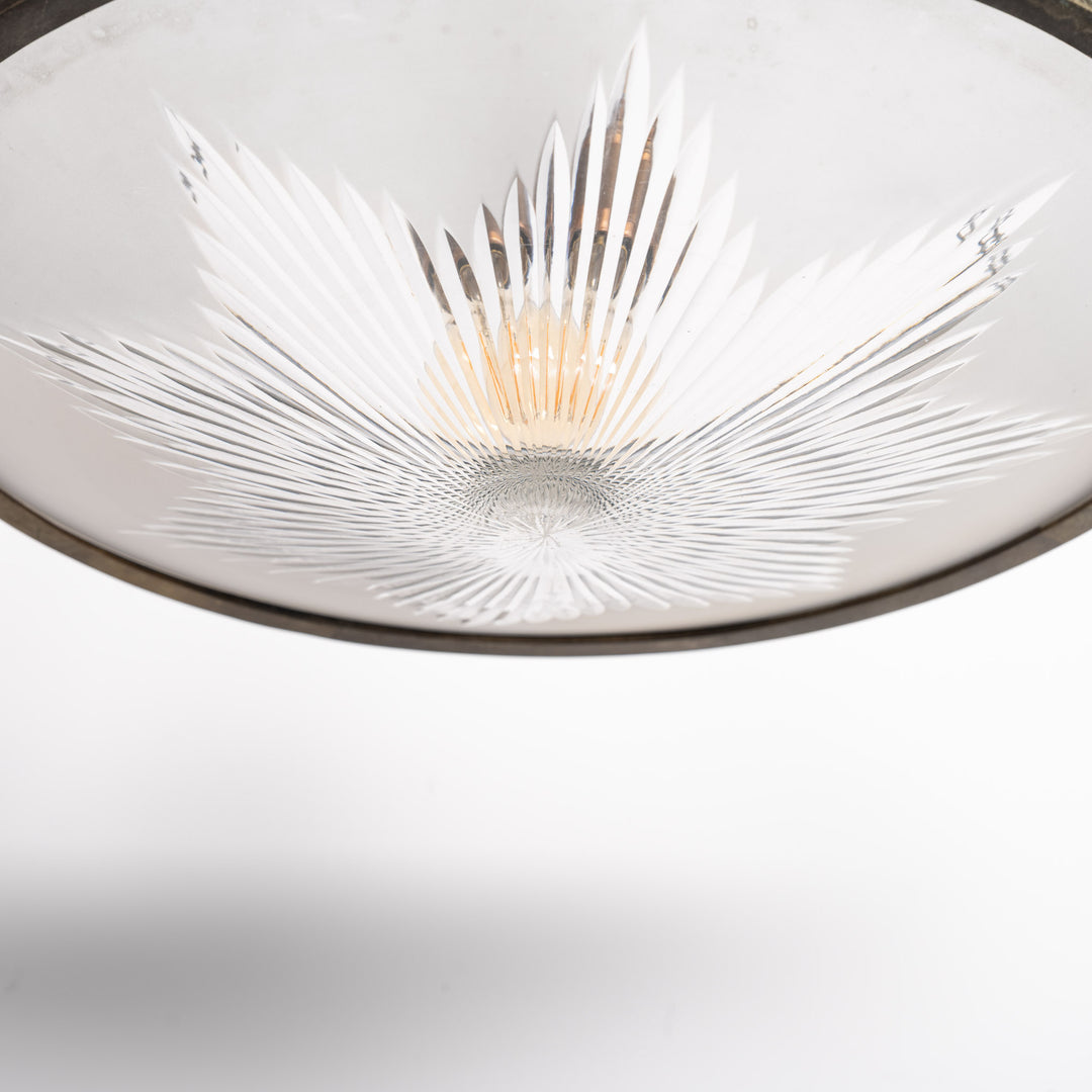Exceptional Extra Large Faraday & Son Cast Bronze Plafonnier with Star-Cut Frosted Crystal Bowl