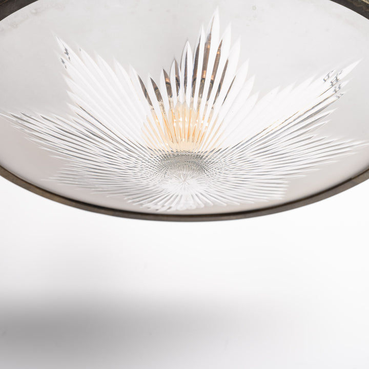 Exceptional Extra Large Faraday & Son Cast Bronze Plafonnier with Star-Cut Frosted Crystal Bowl