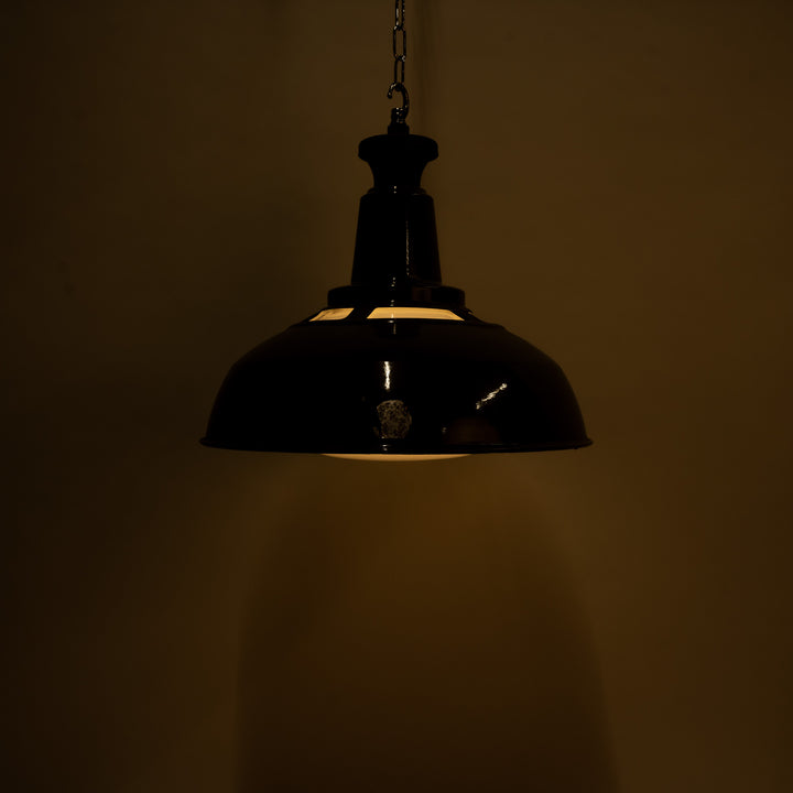 Pair of Extra Large Benjamin Electric 'Glassteel Diffuser' Industrial Pendants with Original Opaline Glass Diffusers