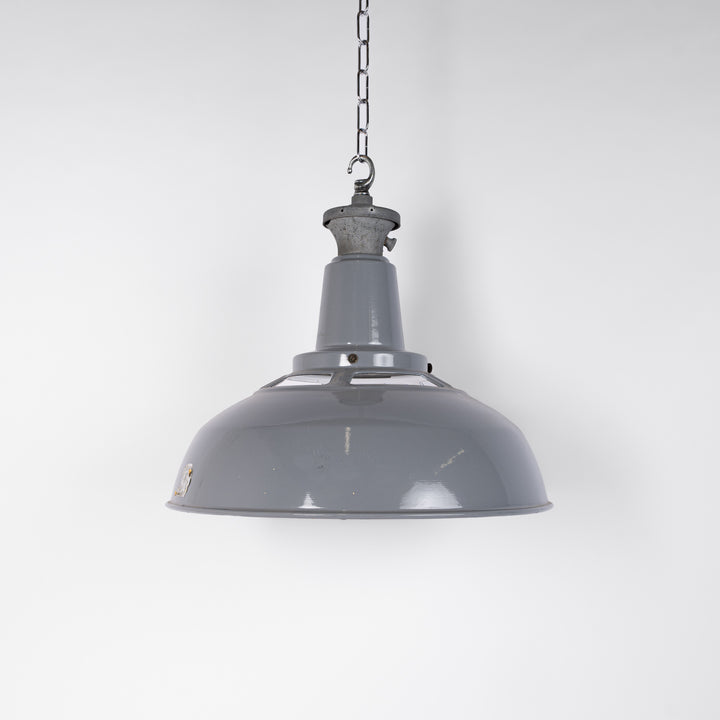 Extra Large Grey Enamel Industrial Pendfant Lights with Vented Neck by Benjamin Electric