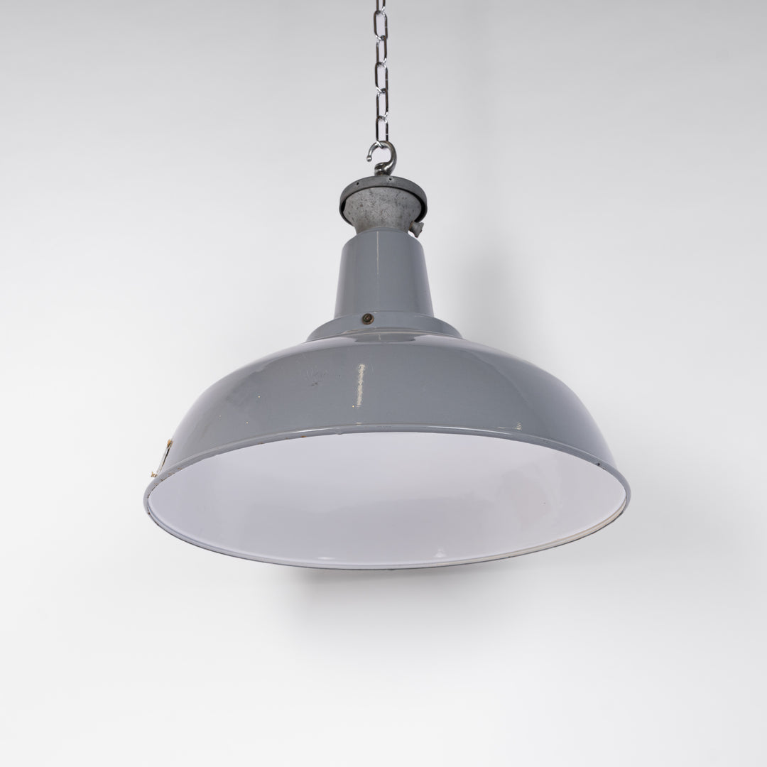 Extra Large Grey Enamel Industrial Pendfant Lights with Vented Neck by Benjamin Electric