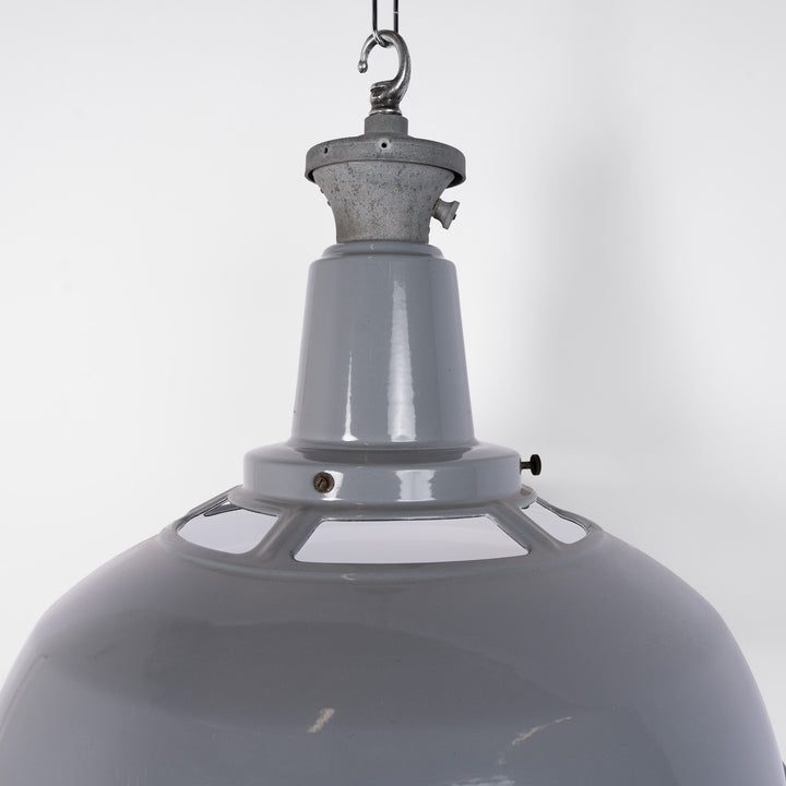 Extra Large Grey Enamel Industrial Pendfant Lights with Vented Neck by Benjamin Electric