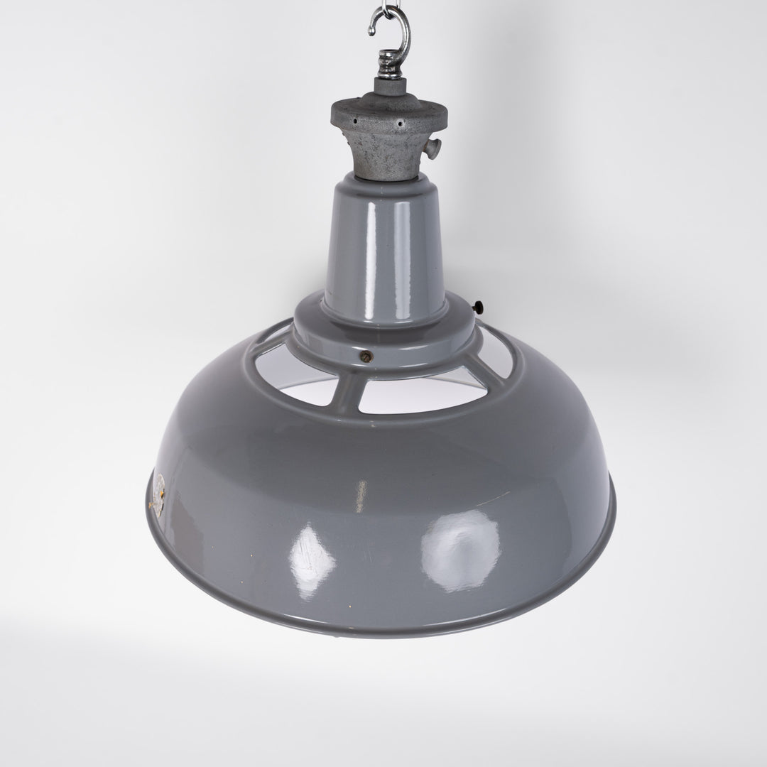 Extra Large Grey Enamel Industrial Pendfant Lights with Vented Neck by Benjamin Electric