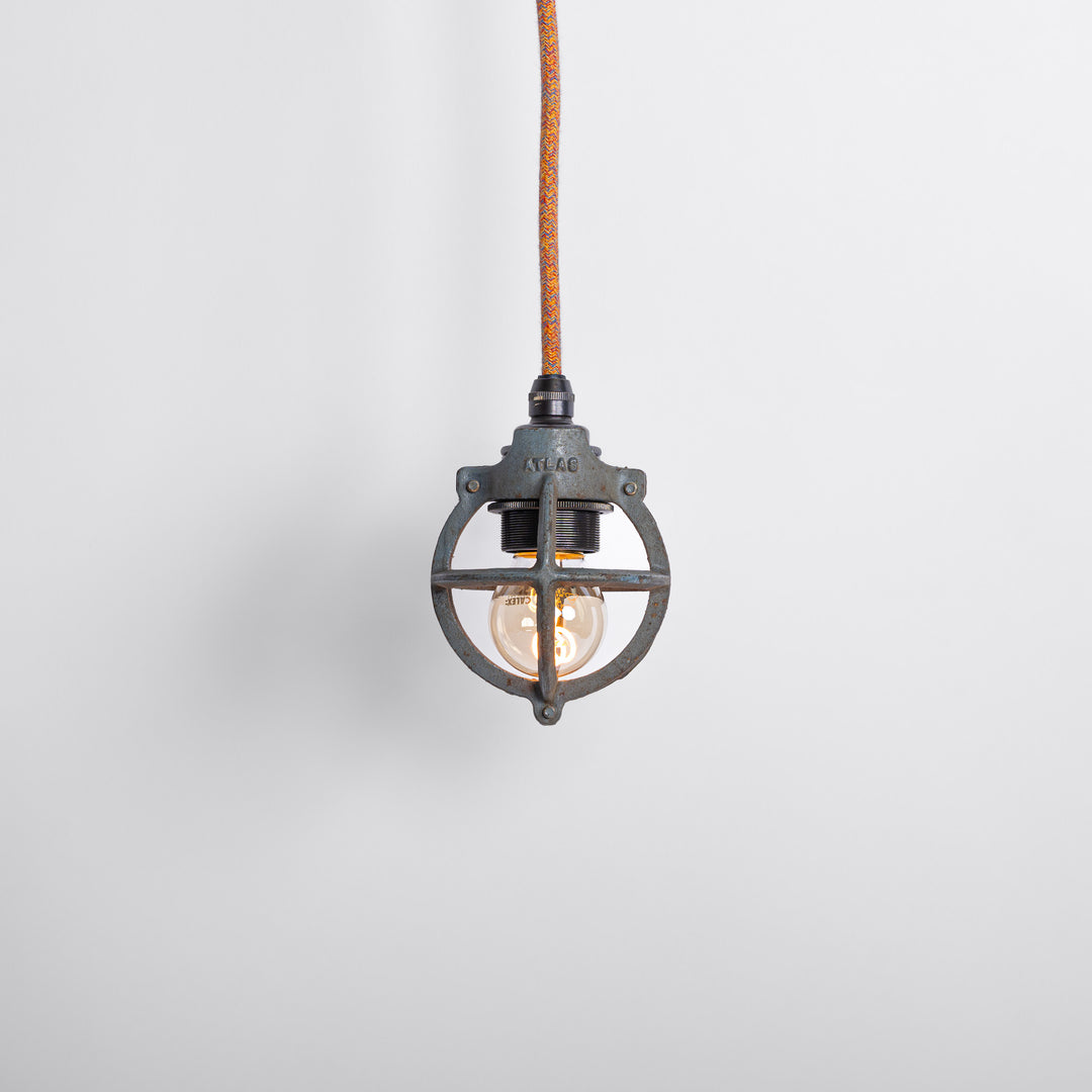 Set of Three Atlas Cast Iron Globe Cage Pendants — Industrial Bulb Guards
