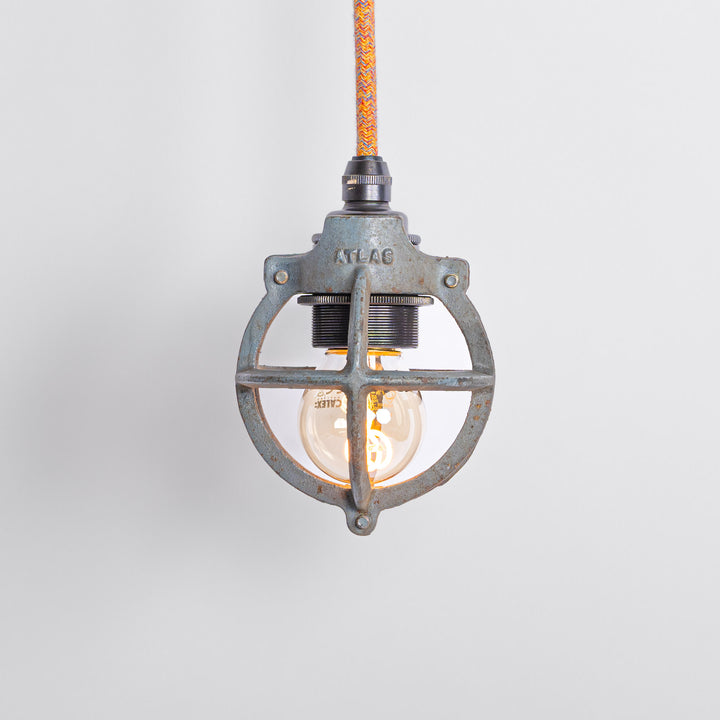 Set of Three Atlas Cast Iron Globe Cage Pendants — Industrial Bulb Guards