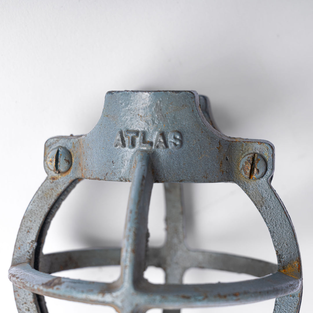 Set of Three Atlas Cast Iron Globe Cage Pendants — Industrial Bulb Guards