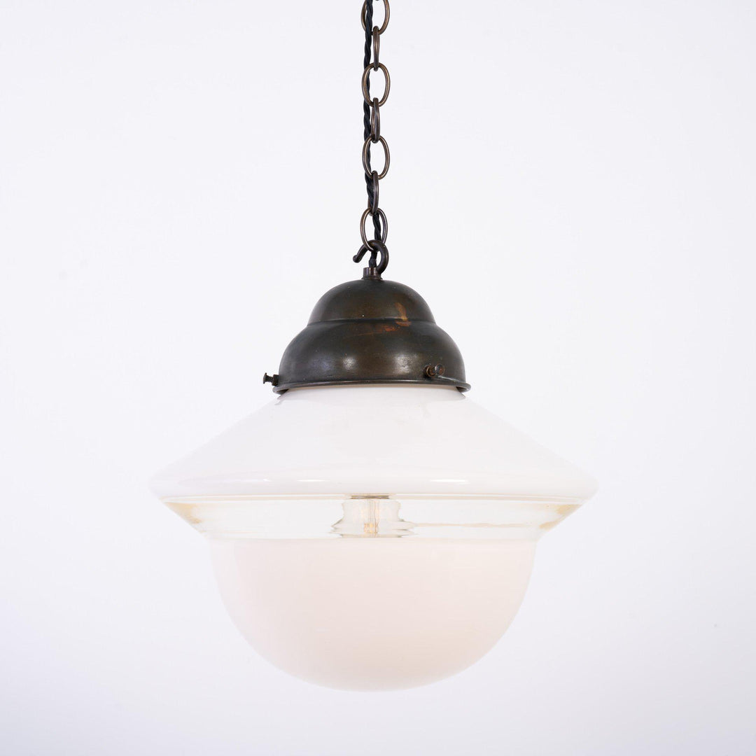 Vintage Acorn Two Tone Opaline Glass Church Pendant Lights