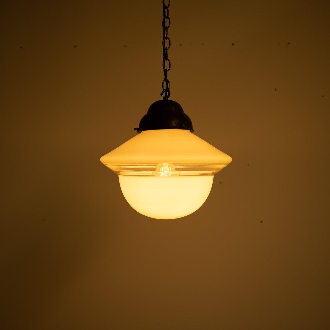 Vintage Acorn Two Tone Opaline Glass Church Pendant Lights