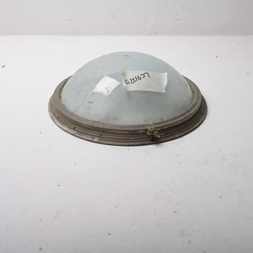 Vintage Cast Brass Flush Mount with Rare Turquoise Glass Bowl