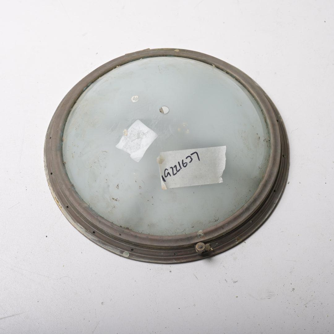 Vintage Cast Brass Flush Mount with Rare Turquoise Glass Bowl